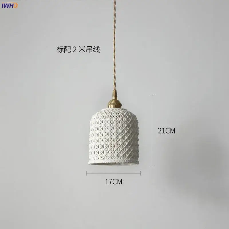 Japanese woven gray & blue ceramic led pendant lights dining room