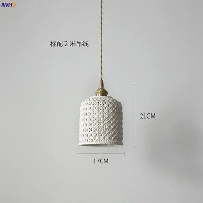 Japanese woven gray & blue ceramic led pendant lights dining room