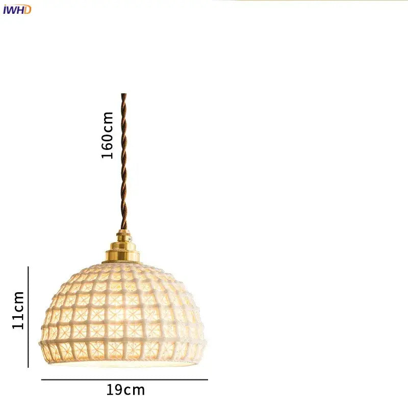 Japanese woven gray & blue ceramic led pendant lights dining room