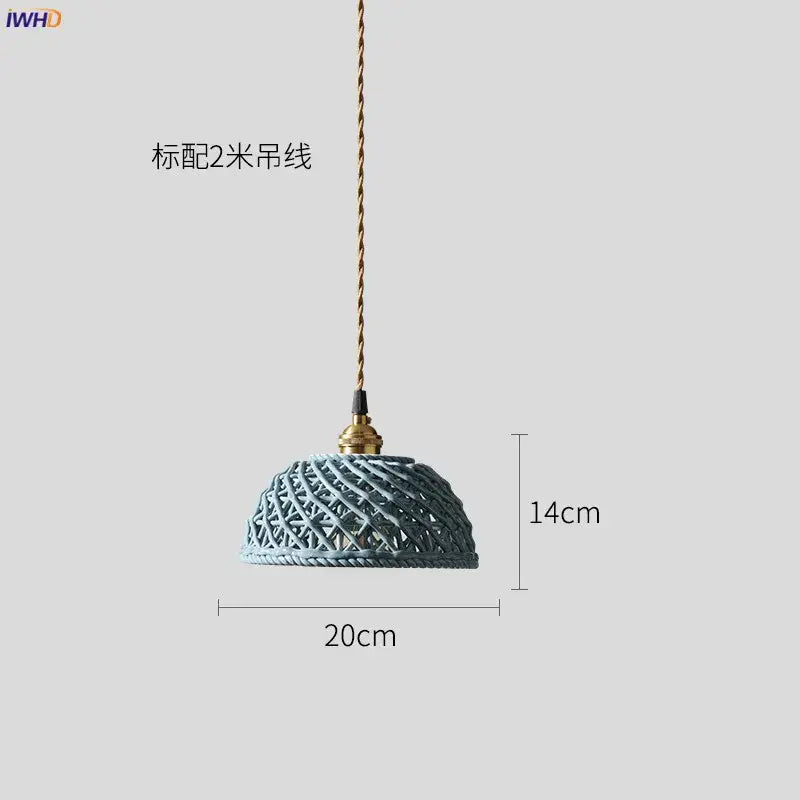 Japanese woven gray & blue ceramic led pendant lights dining room
