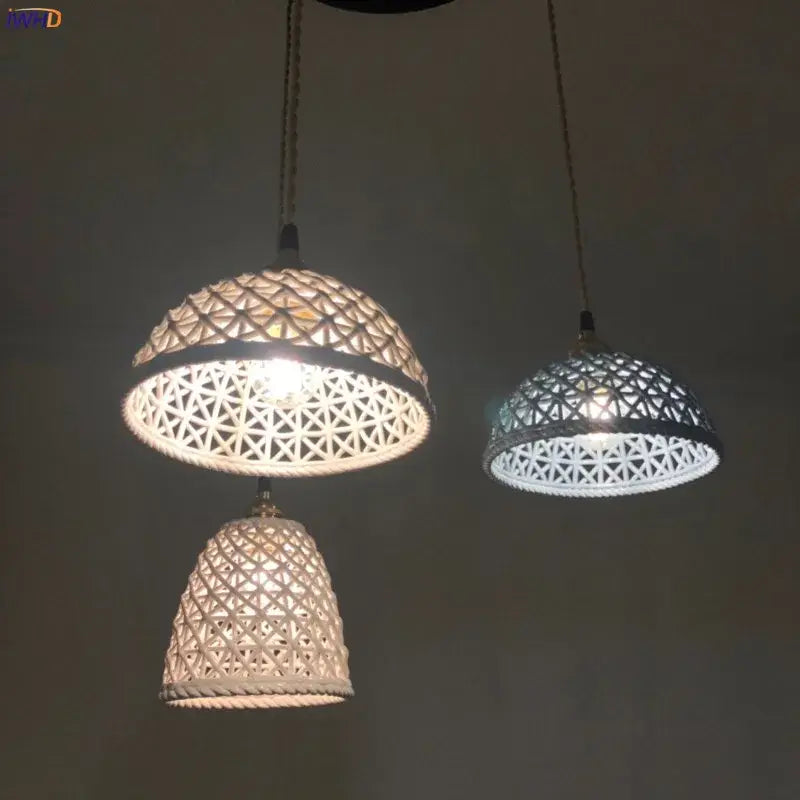 Japanese woven gray & blue ceramic led pendant lights dining room
