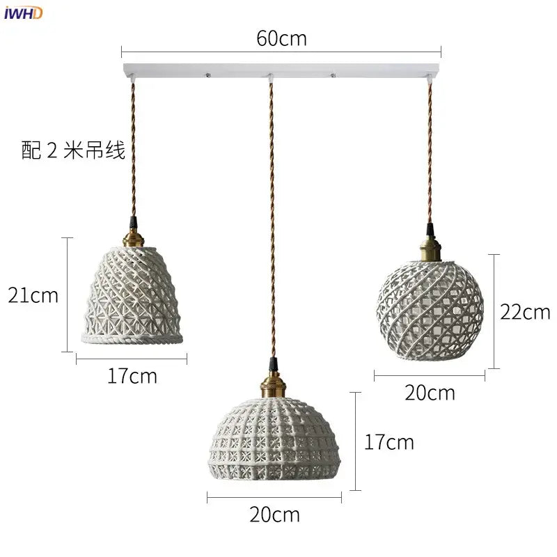 Japanese woven gray & blue ceramic led pendant lights dining room