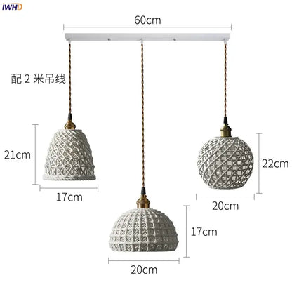 Japanese woven gray & blue ceramic led pendant lights dining room