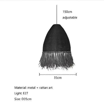 Japanese woven straw fringed pendant light for living room