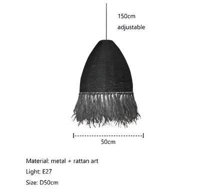Japanese woven straw fringed pendant light for living room