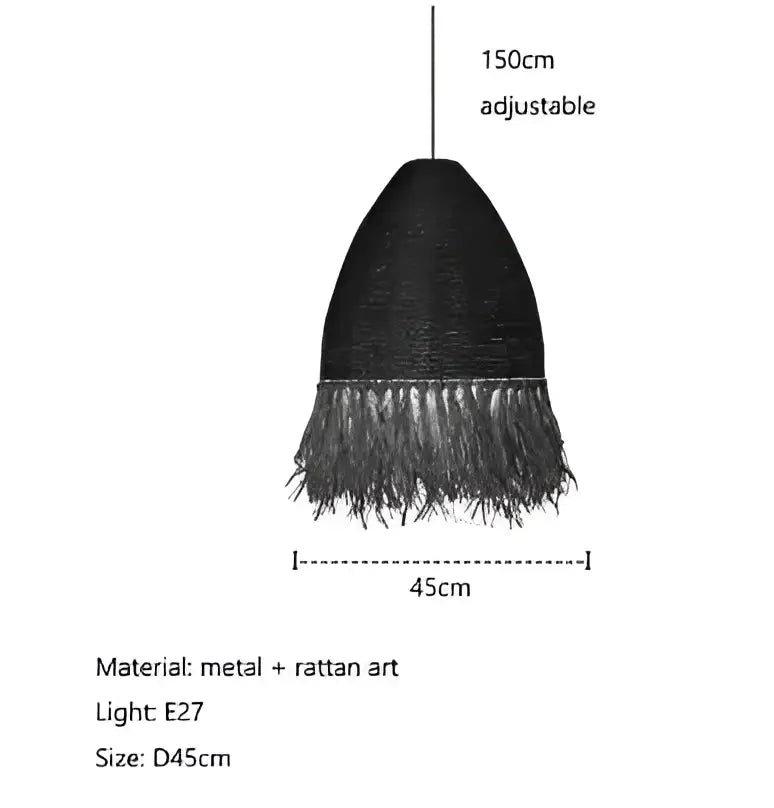 Japanese woven straw fringed pendant light for living room