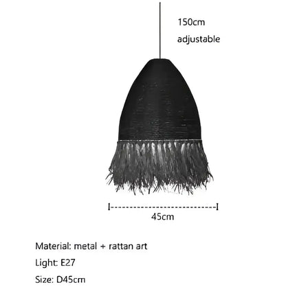 Japanese woven straw fringed pendant light for living room
