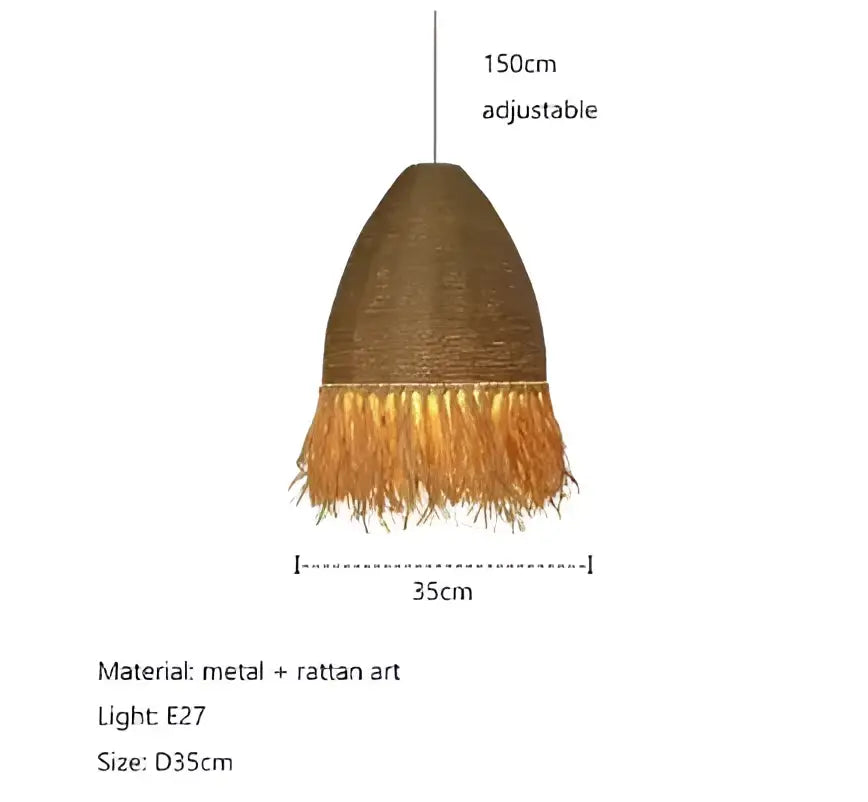 Japanese woven straw fringed pendant light for living room
