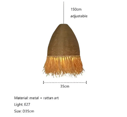 Japanese woven straw fringed pendant light for living room