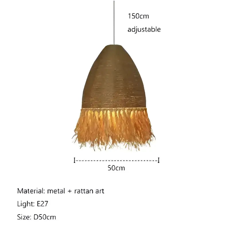 Japanese woven straw fringed pendant light for living room