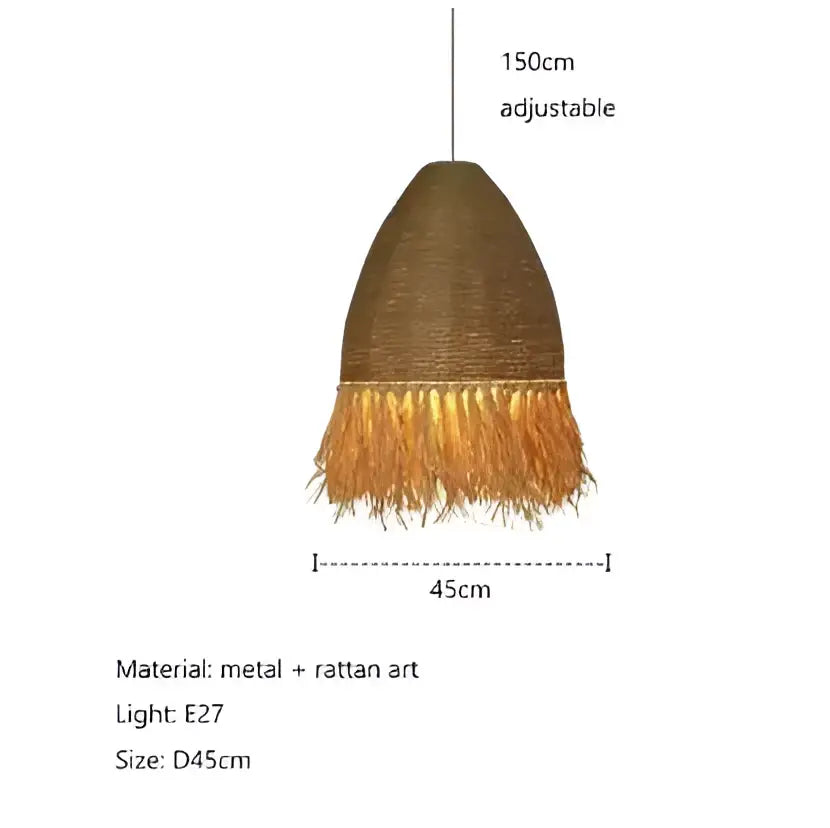 Japanese woven straw fringed pendant light for living room