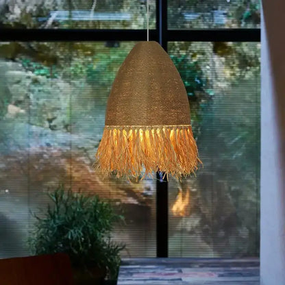 Japanese woven straw fringed pendant light for living room