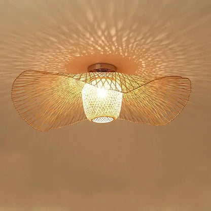 Japanese woven wave bamboo pendant chandelier dining room light