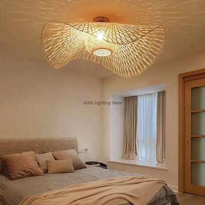 Japanese woven wave bamboo pendant chandelier dining room light