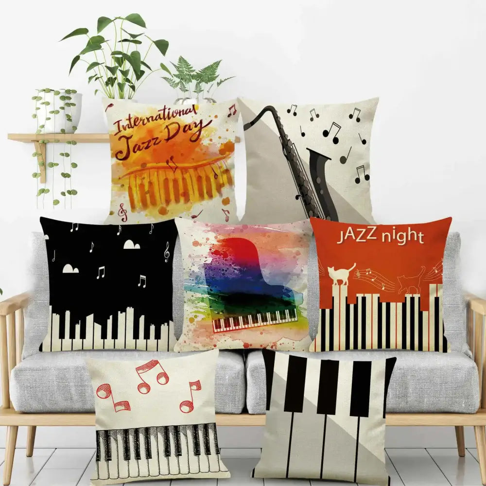 Jazz letter notes piano graphic linen cushion cover living room decor
