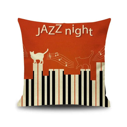 Jazz letter notes piano graphic linen cushion cover living room decor