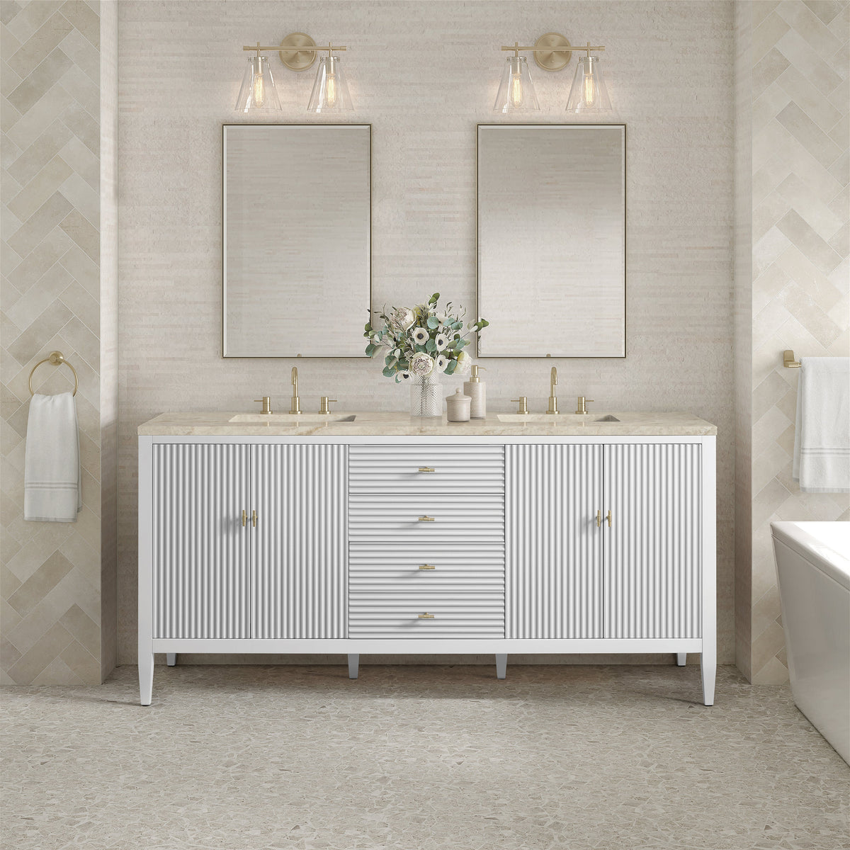 James Martin Myrrin 72" Double Bathroom Vanity, Bright White