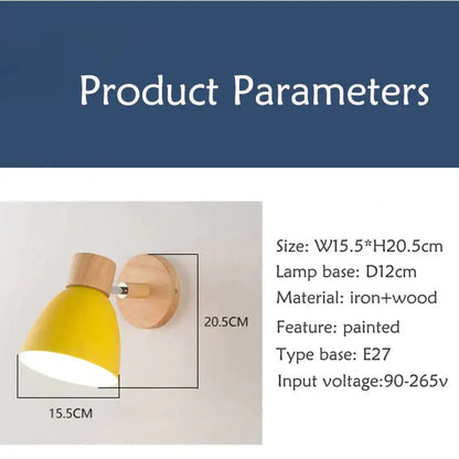 Joan wooden reading wall lamp yellow and natural wood bedroom light