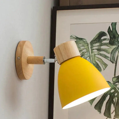 Joan wooden reading wall lamp yellow and natural wood bedroom light