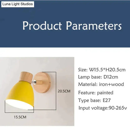 Joan wooden reading wall lamp yellow and natural wood bedroom light