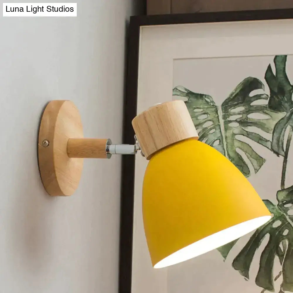 Joan wooden reading wall lamp yellow and natural wood bedroom light