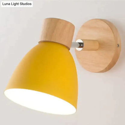 Joan wooden reading wall lamp yellow and natural wood bedroom light