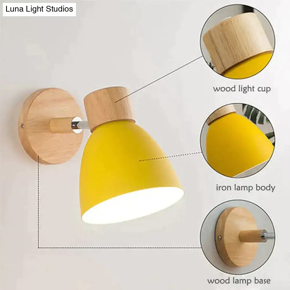 Joan wooden reading wall lamp yellow and natural wood bedroom light