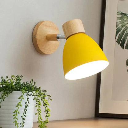 Joan wooden reading wall lamp yellow and natural wood bedroom light