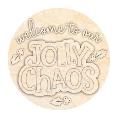 Unfinished Wood Jolly Chaos Door Sign Kit | Wood Craft Cutouts | 1/4" Thick |