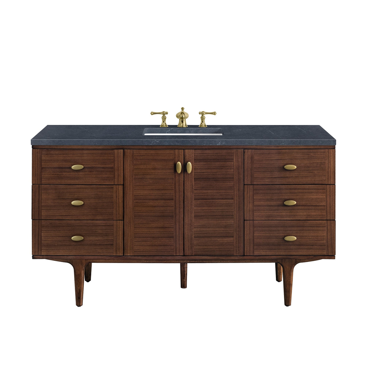 James Martin Amberly 60" Dual Mount Single Bathroom Vanity, Mid-Century Walnut
