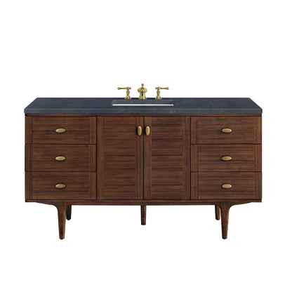 James Martin Amberly 60" Dual Mount Single Bathroom Vanity, Mid-Century Walnut