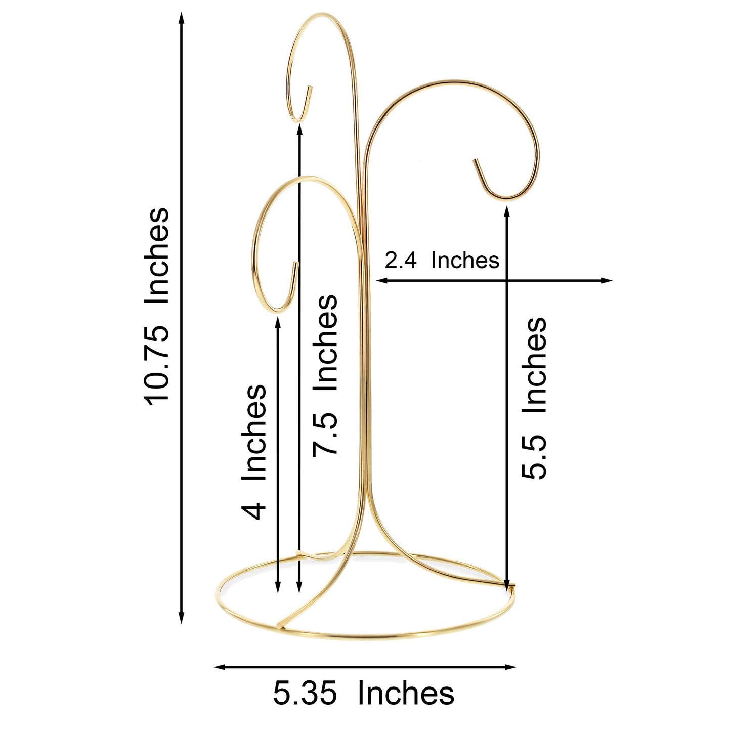 3-Arm 3-Tier Gold Brass Metal Ornament Stand Display 10.75 Inches (Taiwan)