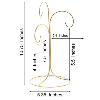 3-Arm 3-Tier Gold Brass Metal Ornament Stand Display 10.75 Inches (Taiwan)