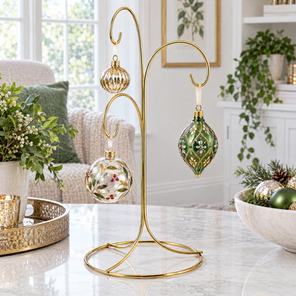 3-Arm 3-Tier Gold Brass Metal Ornament Stand Display 10.75 Inches (Taiwan)