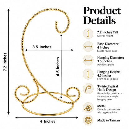 Twisted Wire Gold Metal Ornament Stand Display 7.2 Inches (Taiwan)