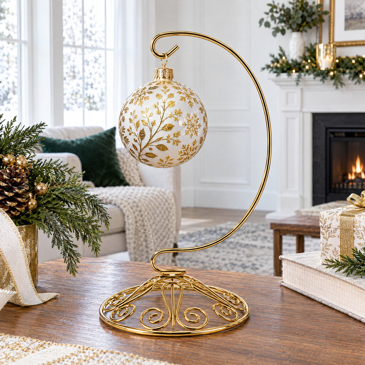 Curved Gold Wire Swirl Base Ornament Stand Display 7 Inches (Taiwan)