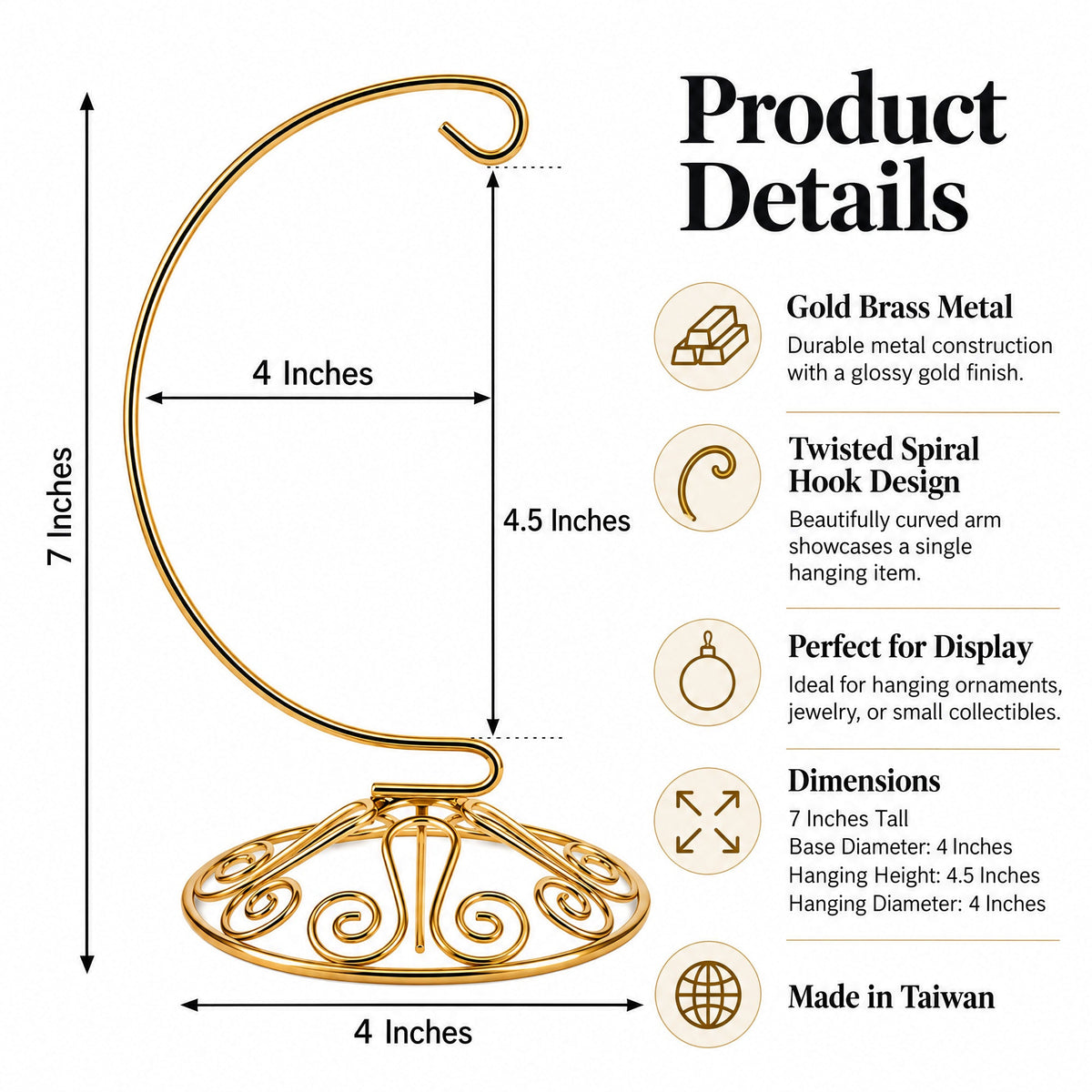 Curved Gold Wire Swirl Base Ornament Stand Display 7 Inches (Taiwan)