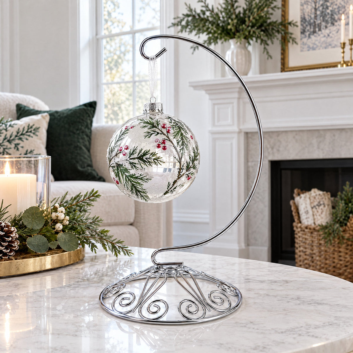 Curved Silver Wire Swirl Base Ornament Stand Display 7 Inches (Taiwan)