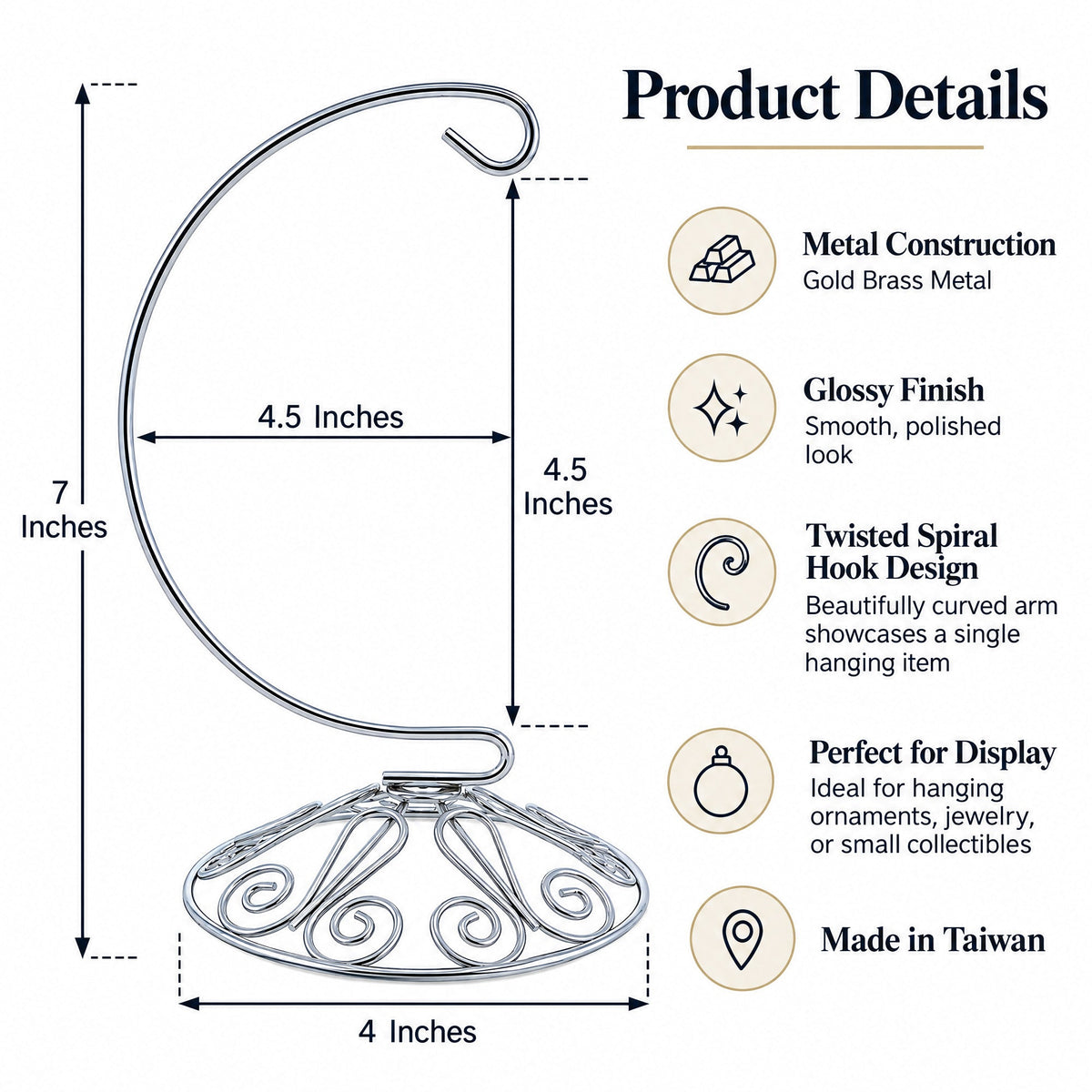 Curved Silver Wire Swirl Base Ornament Stand Display 7 Inches (Taiwan)