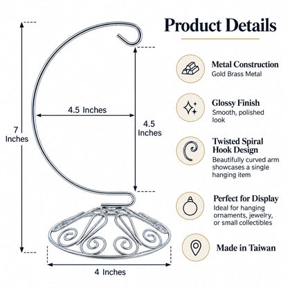 Curved Silver Wire Swirl Base Ornament Stand Display 7 Inches (Taiwan)