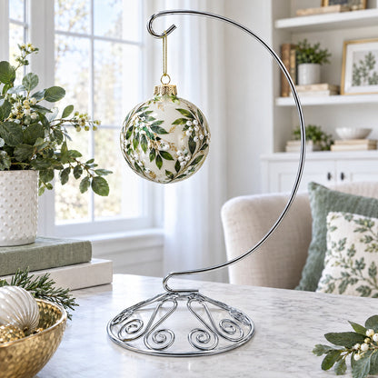 Curved Silver Wire Swirl Base Ornament Stand Display 8.75 Inches (Taiwan)