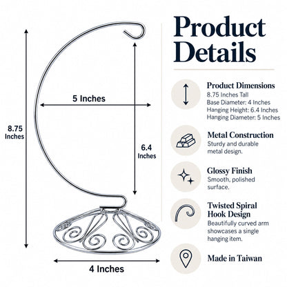Curved Silver Wire Swirl Base Ornament Stand Display 8.75 Inches (Taiwan)