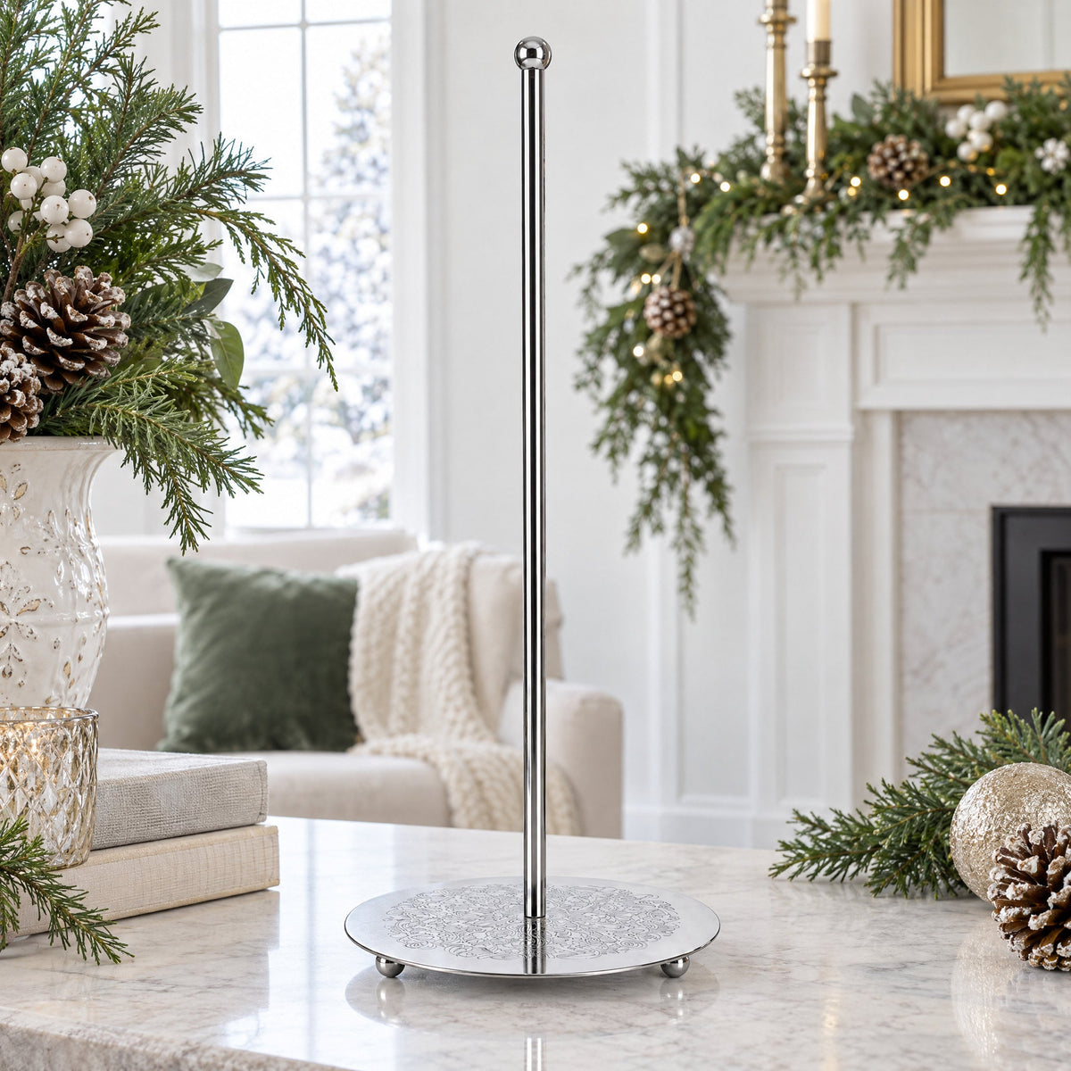 Ornate Silver Metal Rod Tree Topper Stand Display Stand 10 Inches (Taiwan)