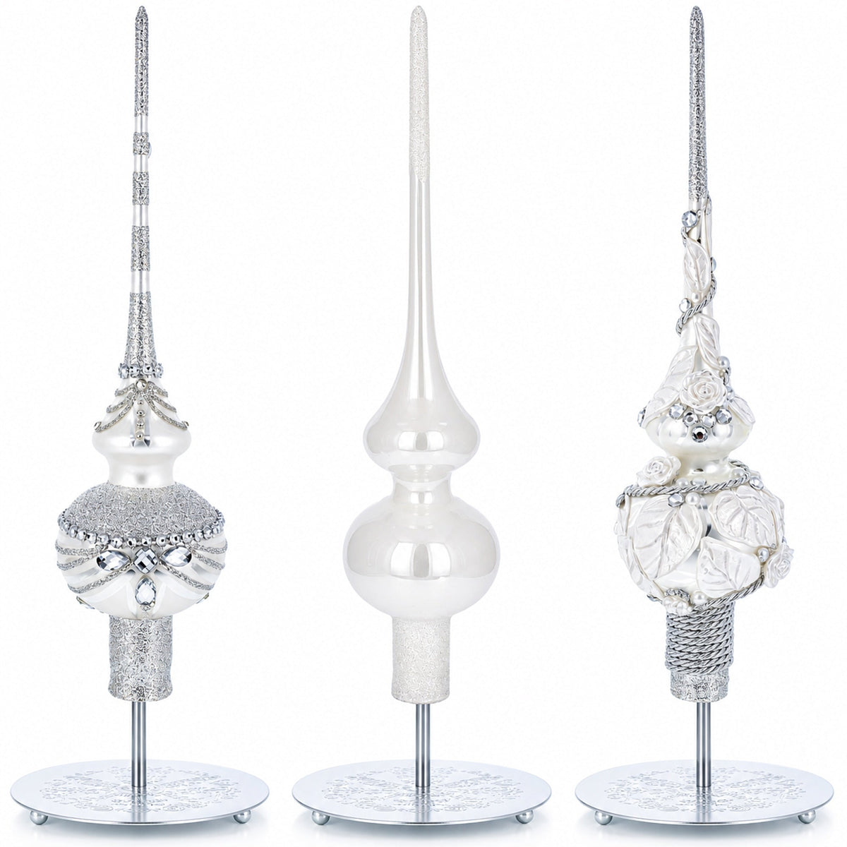 Ornate Silver Metal Rod Tree Topper Stand Display Stand 10 Inches (Taiwan)