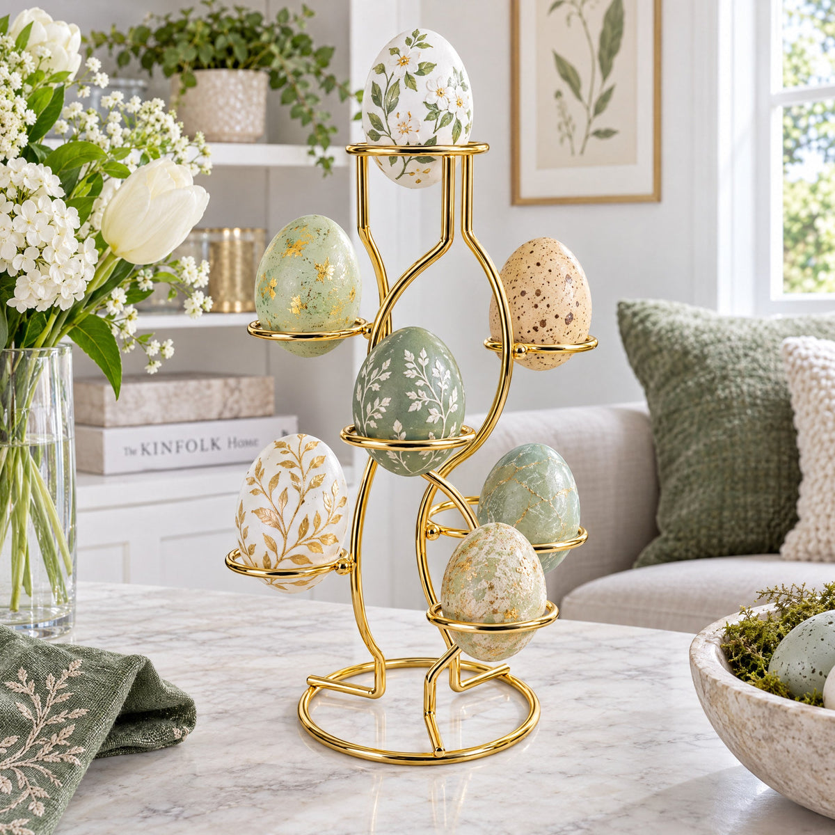 7-Ring 3-Tier Gold Wire Metal Sphere Crystals Egg Stand Holder Display 7.4 Inches (Taiwan)
