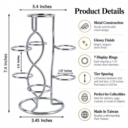 7-Ring 3-Tier Silver Wire Metal Sphere Crystals Egg Stand Holder Display 7.4 Inches (Taiwan)