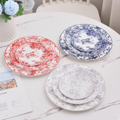Jungle bone china toile animal plates set for dining room