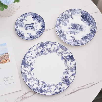 Jungle bone china toile animal plates set for dining room