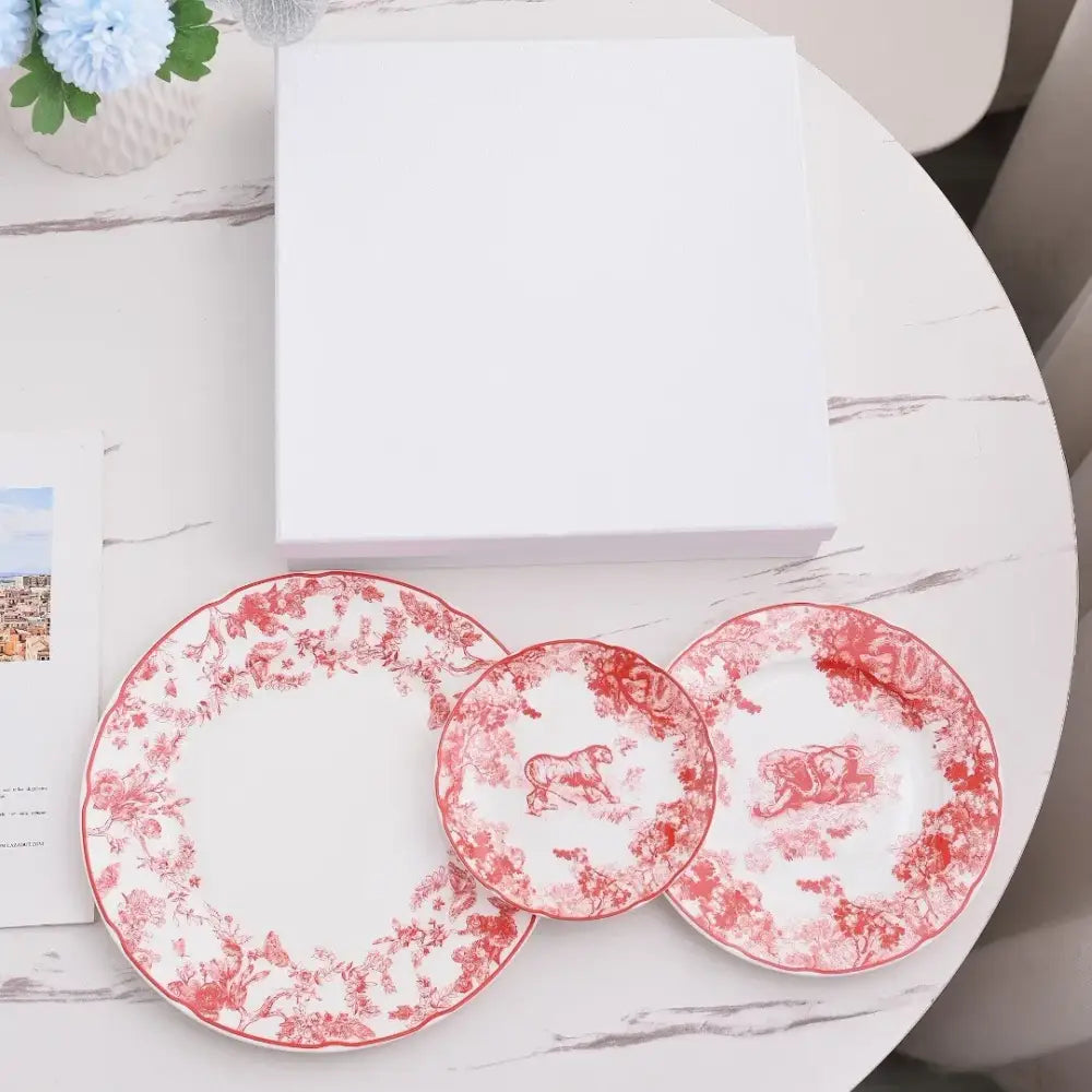 Jungle bone china toile animal plates set for dining room
