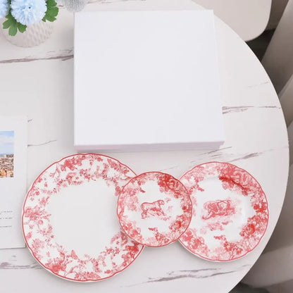 Jungle bone china toile animal plates set for dining room